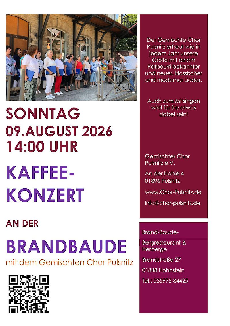 2. Chorkonzert am 9. August 2026 singt der Pulsnitzer Gemischte Chor